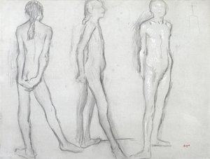 Drie studies van een naakte danseres